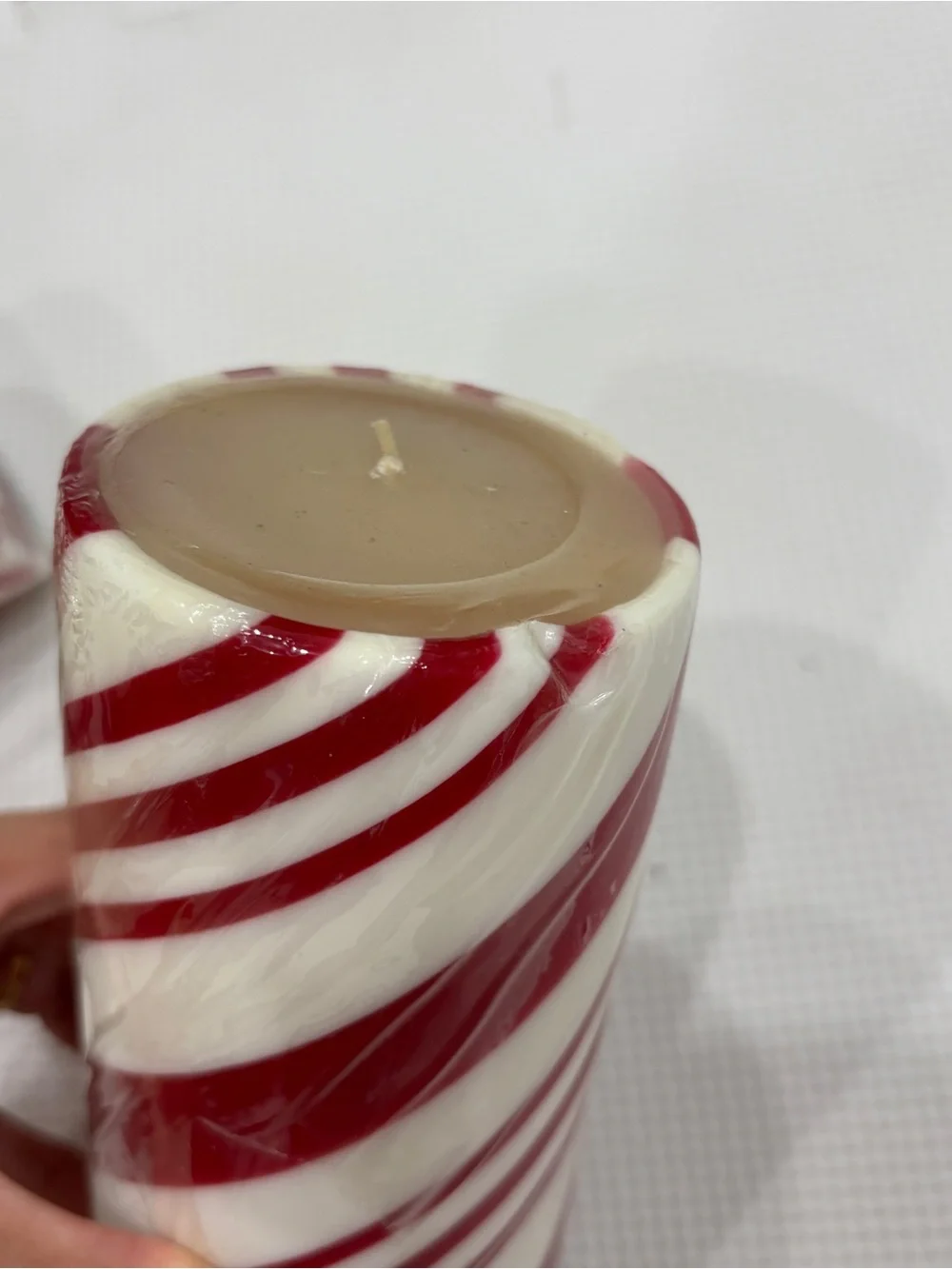Crate&Barrel Red and White Stripe Pillar Candles